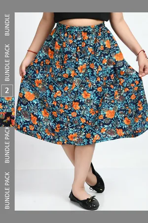 IndiWeaves Girls Pack Of 2 Floral Printed Midi Skirts