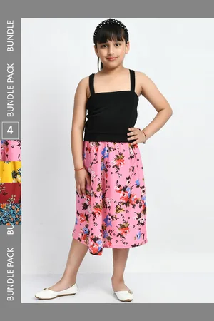 IndiWeaves Girls Pack Of 4 Printed Flared Midi Skirts