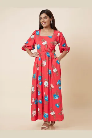 Globus Floral Printed Puff Sleeve Cut Out Maxi Dress