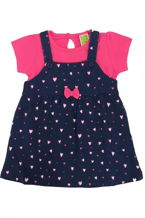 Clothe Funn Girls Conversational Printed Cotton Pinafore Dress With Top