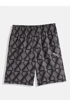 PUMA Boys Geometric Print Regular Fit Mid-Rise DryCell Active Sports Woven Youth Shorts