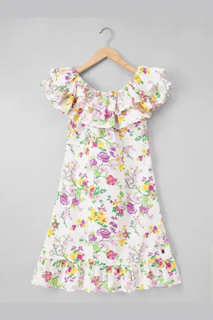 edheads Girls Floral Print Flutter Sleeve A-Line Dress