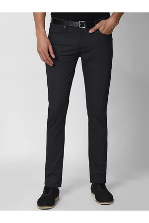 Buy Peter England Men Black Textured Slim Fit Formal Trousers online