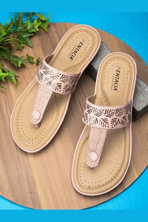Fentacia Women Textured T-Strap Flats With Laser Cuts