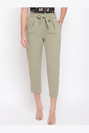 Latin Quarters Women Green Solid Pleated Trousers