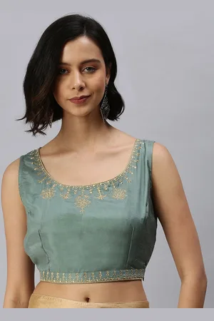 De Moza Women Green & Gold-Coloured Embroidered Saree Blouse