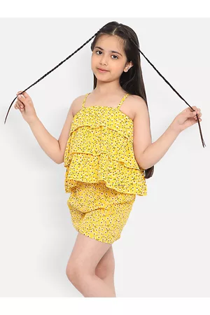 Nauti Nati Girls Floral Printed Shoulder Straps Ruffles Details Top with Shorts
