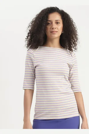 Benetton Boat Neck Slim Fit Striped Cotton Top