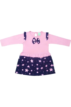 Clothe Funn Girls Star Printed Bow Detail Cotton Peplum Dress