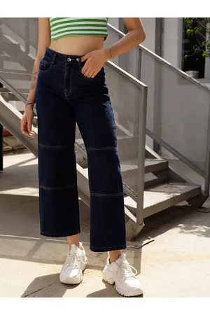 STREET 9 Women Blue Jean Wide Leg Fit High-Rise Pure Cotton Jeans
