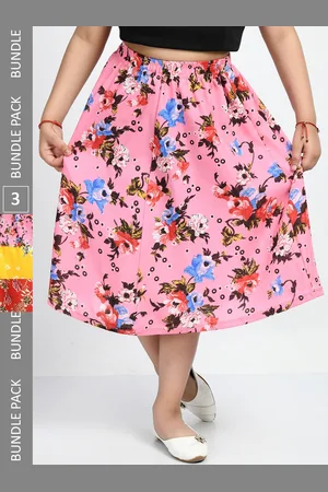 IndiWeaves Girls Pack Of 3 Floral Printed Midi Skirts