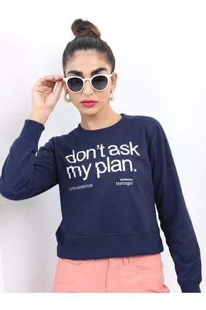 Ketch Women Navy Blue Printed Cotton Sweatshirt