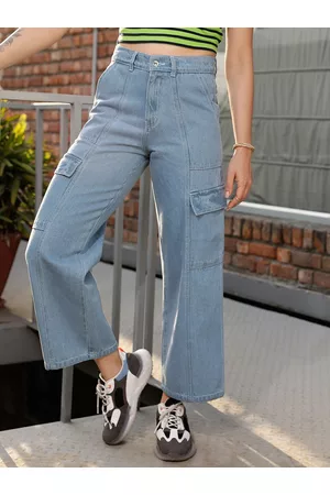 STREET 9 Women Blue Jean Wide Leg High-Rise Clean Look Light Fade Jeans