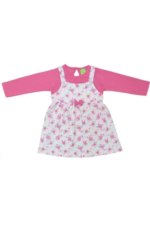 Clothe Funn Girls Floral Printed Cotton Pinafore Dress With Top