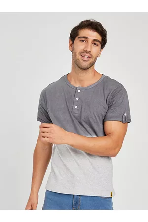 Campus Charcoal & Grey Tie & Dye Henley Neck Cotton T-shirt