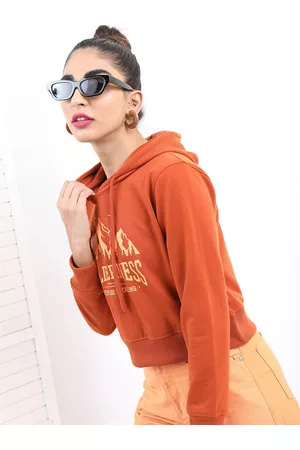 Ketch Women Rust Printed Cotton Hooded Sweatshirt