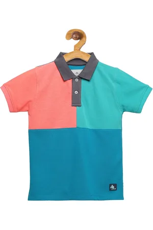 Cherry Crumble Boys Blue and Orange Colourblocked Polo Collar T-shirt