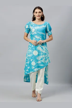 Ethnovog Women Blue White Dyed Made To Measure Straight Kurta