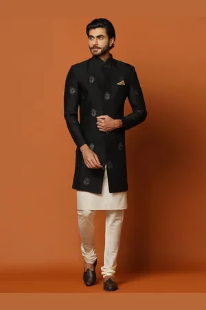 KISAH Men Woven Design Cotton Indowestern Sherwani Set
