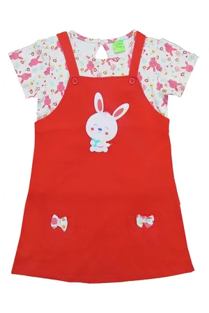 Clothe Funn Girls Conversational Printed Cotton Pinafore Dress With Top