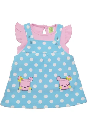 Clothe Funn Girls Polka Dots Printed Cotton Pinafore Dress With Top