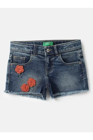 Benetton Girls Regular Fit Washed Cotton Denim Shorts
