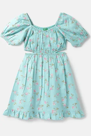 Benetton Girls Puffed Sleeve Floral Dress