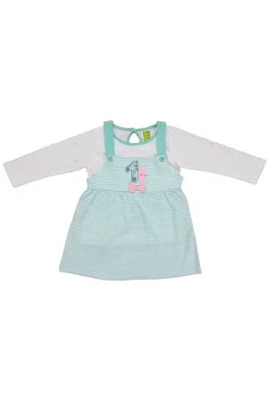 Clothe Funn Girls Striped Cotton Pinafore Dress With Top