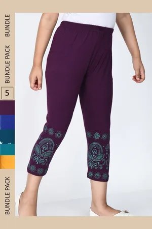 IndiWeaves Girls Pack Of 5 Printed Pure Cotton Capris