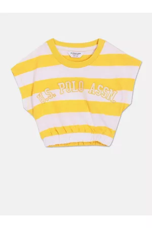U.S. Polo Assn. Girls Striped Extended Sleeves Pure Cotton T-shirt