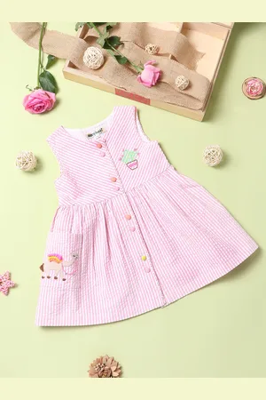 Nauti Nati Girls Pink Cotton Striped A-Line Dress