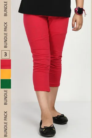 IndiWeaves Girls Pack of 3 Mid-Rise Cotton Capris