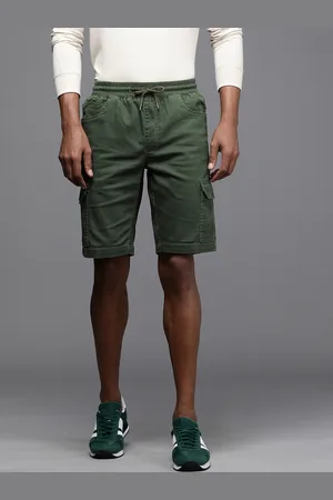 Louis Philippe Men Green Slim Fit Solid Low-Rise Cargo Shorts