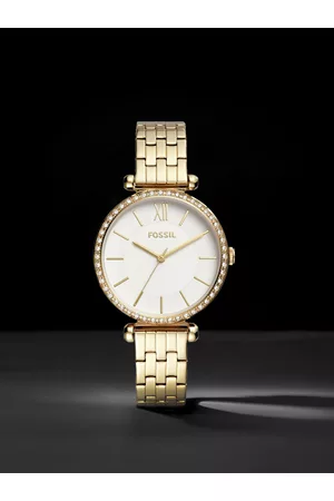 Fossil Women Watches - Women White Embellished Dial & Gold-Toned Straps Analogue Watch - BQ3498