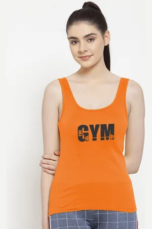 Friskers Women Orange & Black Typography Printed Tank Top