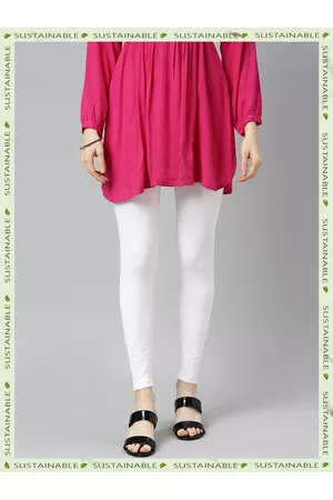 HERE&NOW Women White Solid Ankle Length Leggings