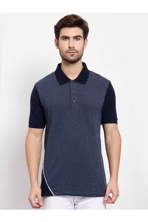 Kalt Men Navy Blue & Black Polo Collar T-shirt