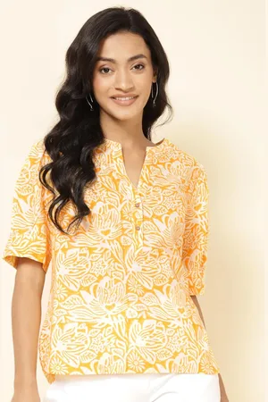 Fabindia Floral Printed Mandarin Collar Cotton Regular Top