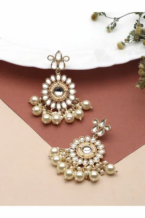 LAIDA Gold-Toned & Off White Classic Drop Earrings
