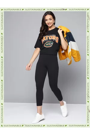 HERE&NOW Women Black Solid Three-Fourth Length Leggings