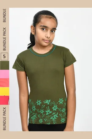 IndiWeaves Girls Pack of 5 Printed Pure Cotton T-shirt