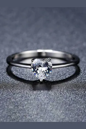Myki Style Queen Silver-Plated Cubic Zirconia Stone Studded Heart Shaped Finger Ring