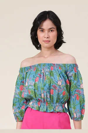Fabindia Floral Printed Off-Shoulder Cotton Bardot Top