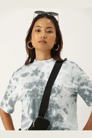 Kook N Keech Tie & Dye High Neck Drop-Shoulder Sleeves Boxy Pure Cotton T-shirt
