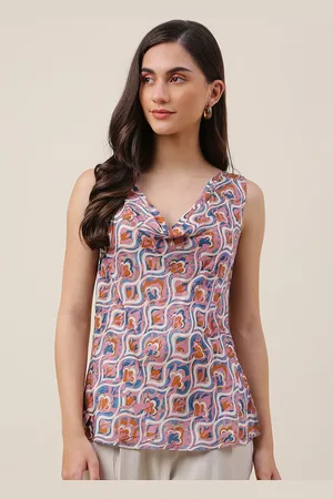 Fabindia Ethnic Motifs Printed Cowl Neck Sleeveless Top