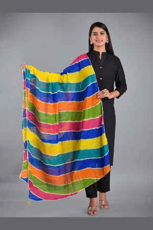 Apratim Red & Yellow Striped Leheriya Dupatta