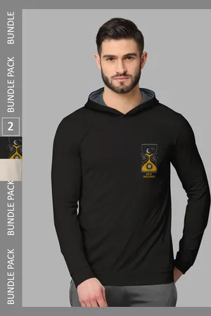 bullmer Pack of 2 Graphic Printed Long Sleeves Hooded T-shirts