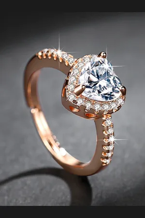 Myki Sizzling Rose Gold-Plated Cubic Zirconia Stone Studded Heart Shaped Finger Ring