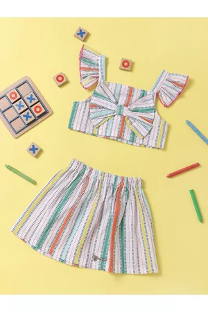 Nauti Nati Girls Striped Pure Cotton Top with Skirt