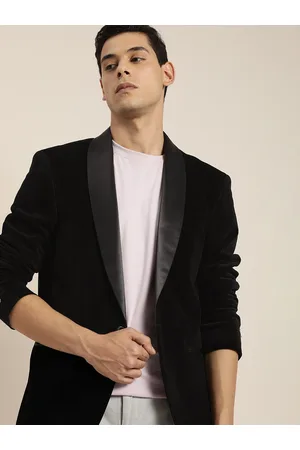 Invictus Men Black Solid Velvet Finish Single Breasted Slim Fit Blazer